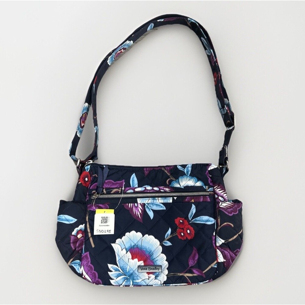 Vera Bradley Quilted Crossbody Bag Floral Navy Blue Adjustable Strap NEW